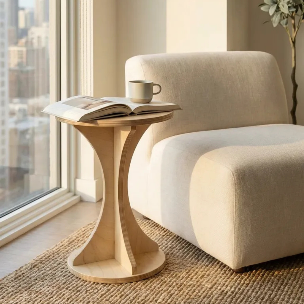 Montaj gerektirmeyen tasarım yan sehpa 13 katmanlı huş kontrplak yapı