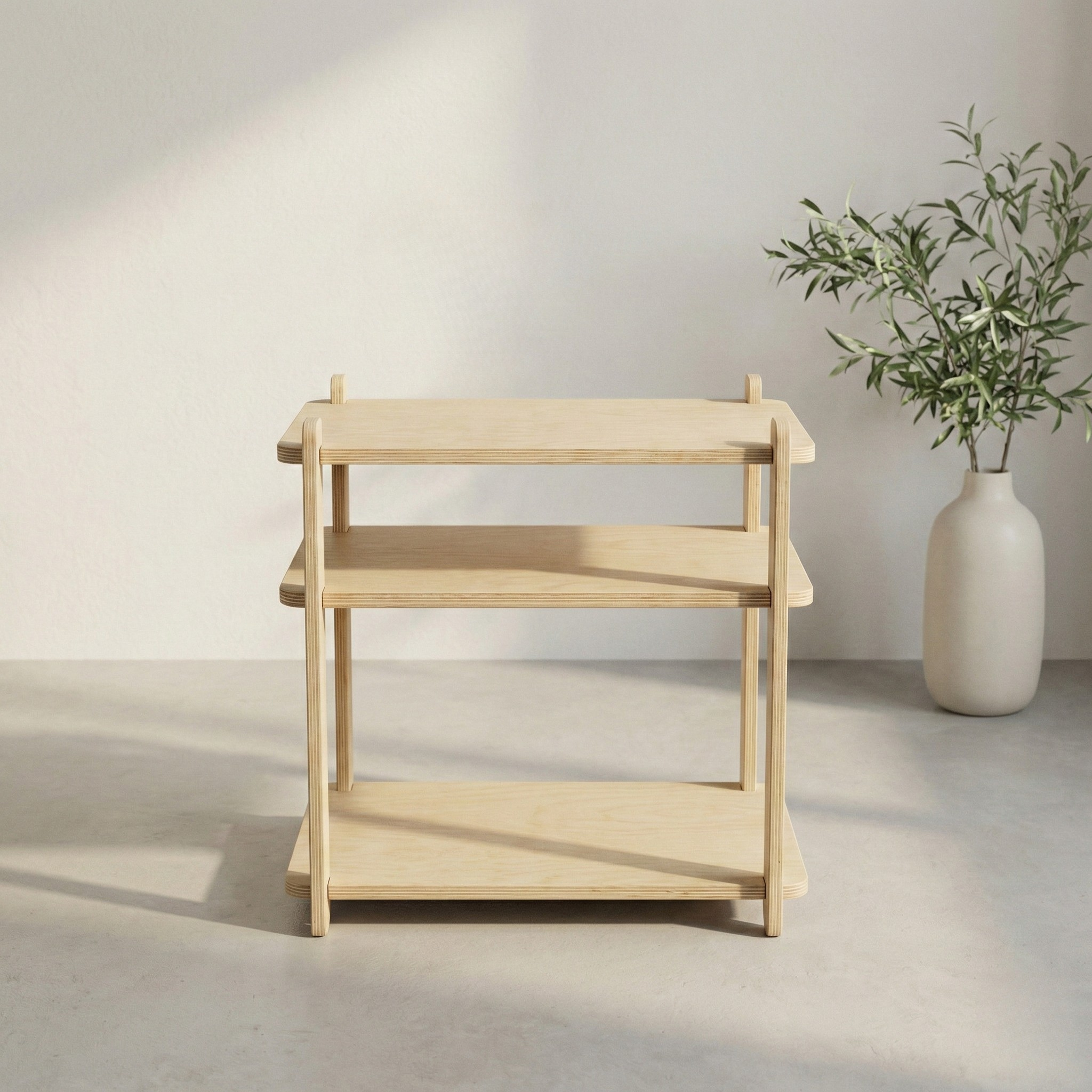 ELVA İskandinav 3 raflı ahşap komodin doğal huş ağacı tasarım