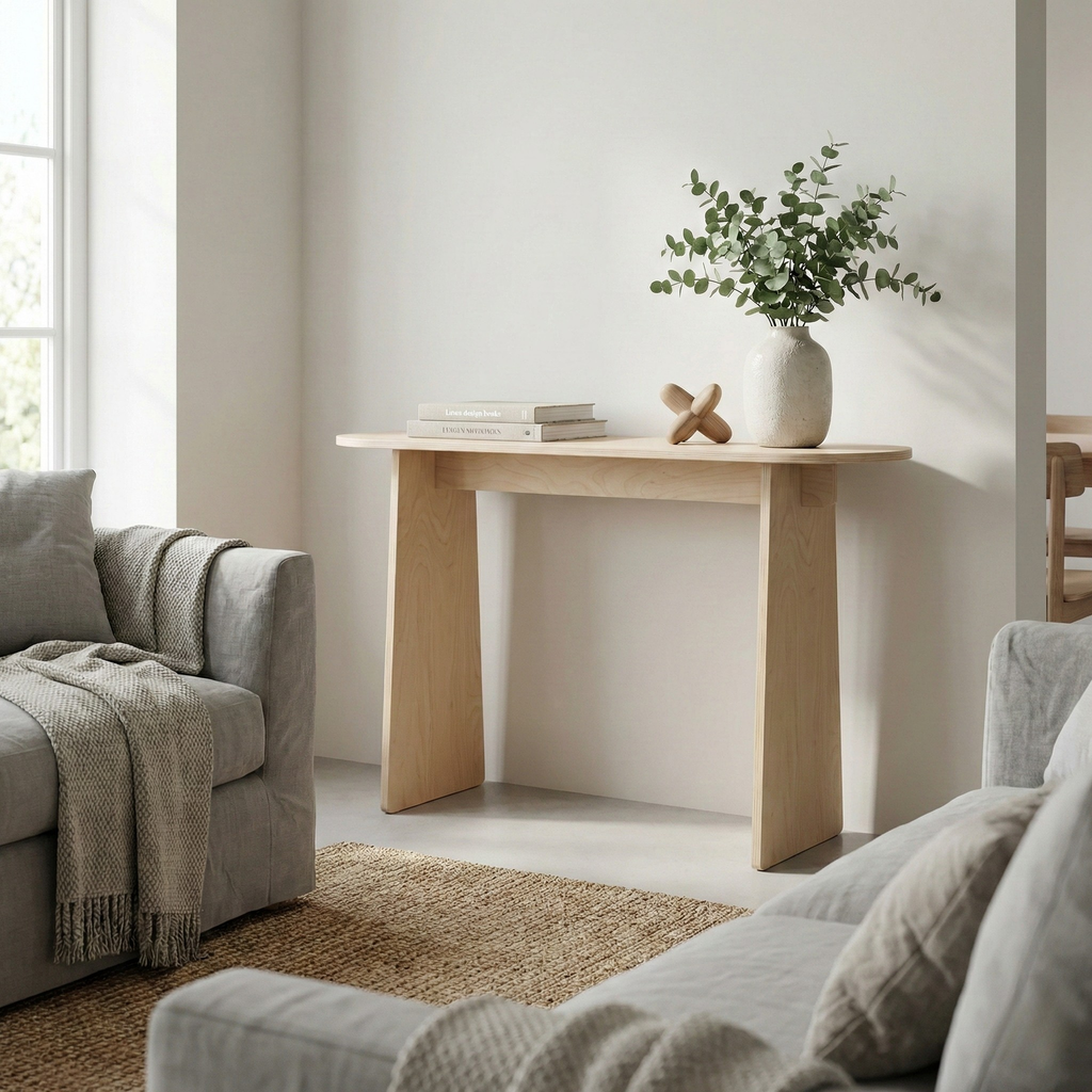 Minimal ahşap giriş ünitesi AURUM, modern dekorasyon için doğal kontrplak konsol tasarımı