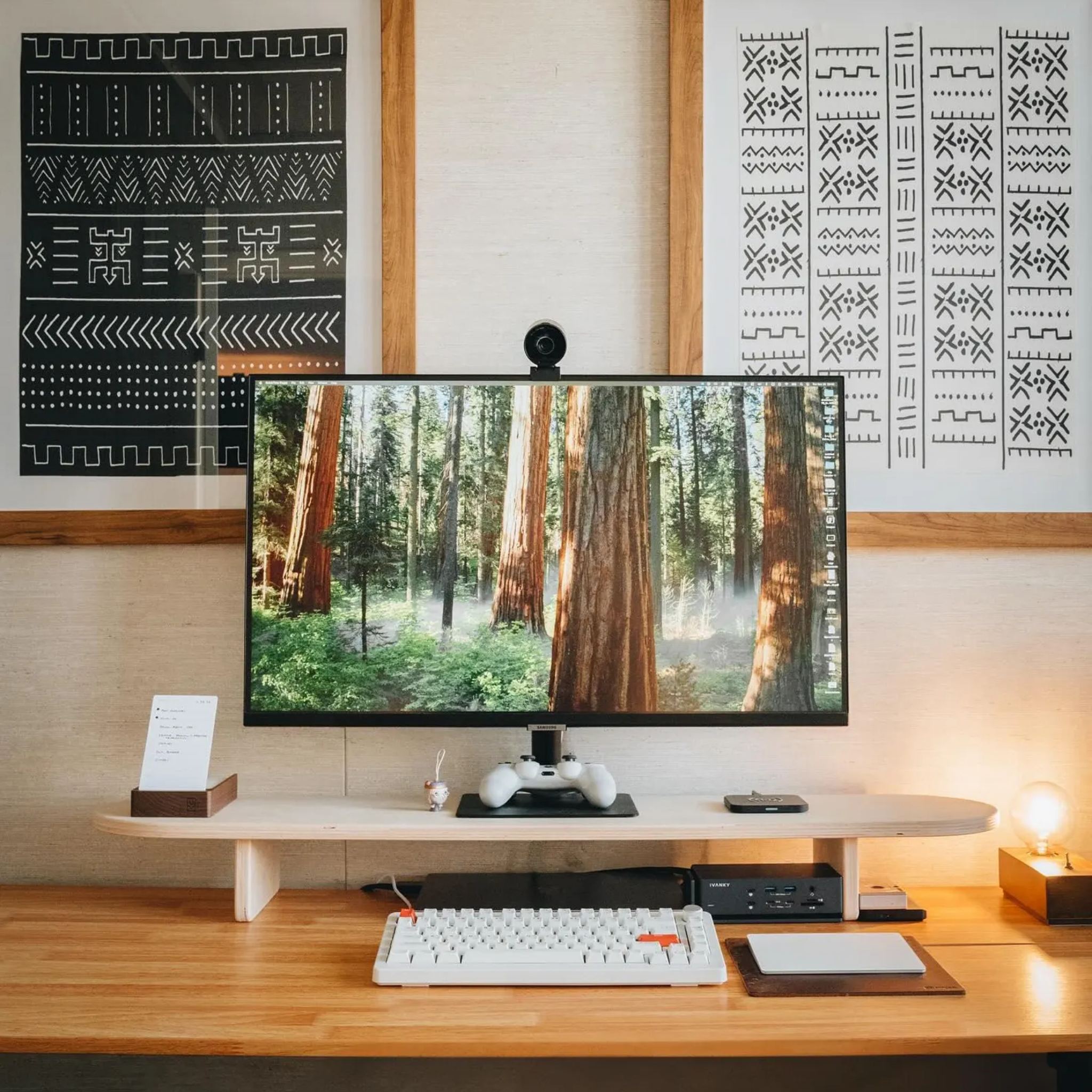 Masaüstü monitör standı ahşap model, doğal huş kontrplak minimalist tasarım