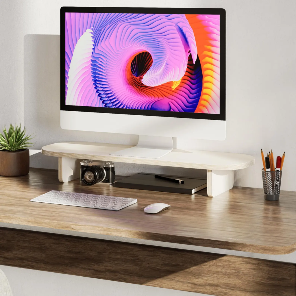Minimal masaüstü düzenleyici doğal huş ağacı monitör standı