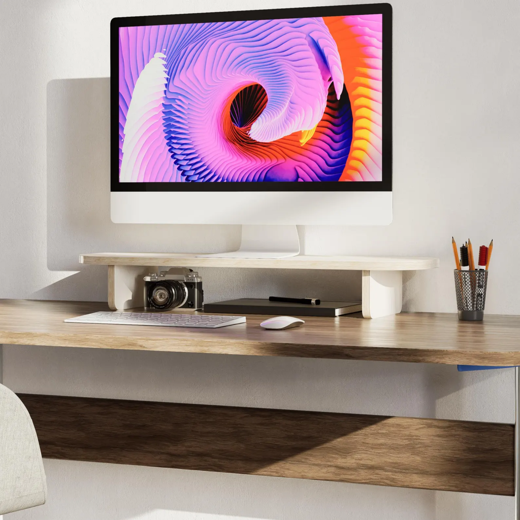 Home office için ergonomik masaüstü monitör standı ahşap model