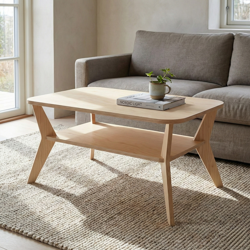 Montaj gerektirmeyen geçmeli sistemli 90x60 cm depolamalı orta sehpa tasarımı