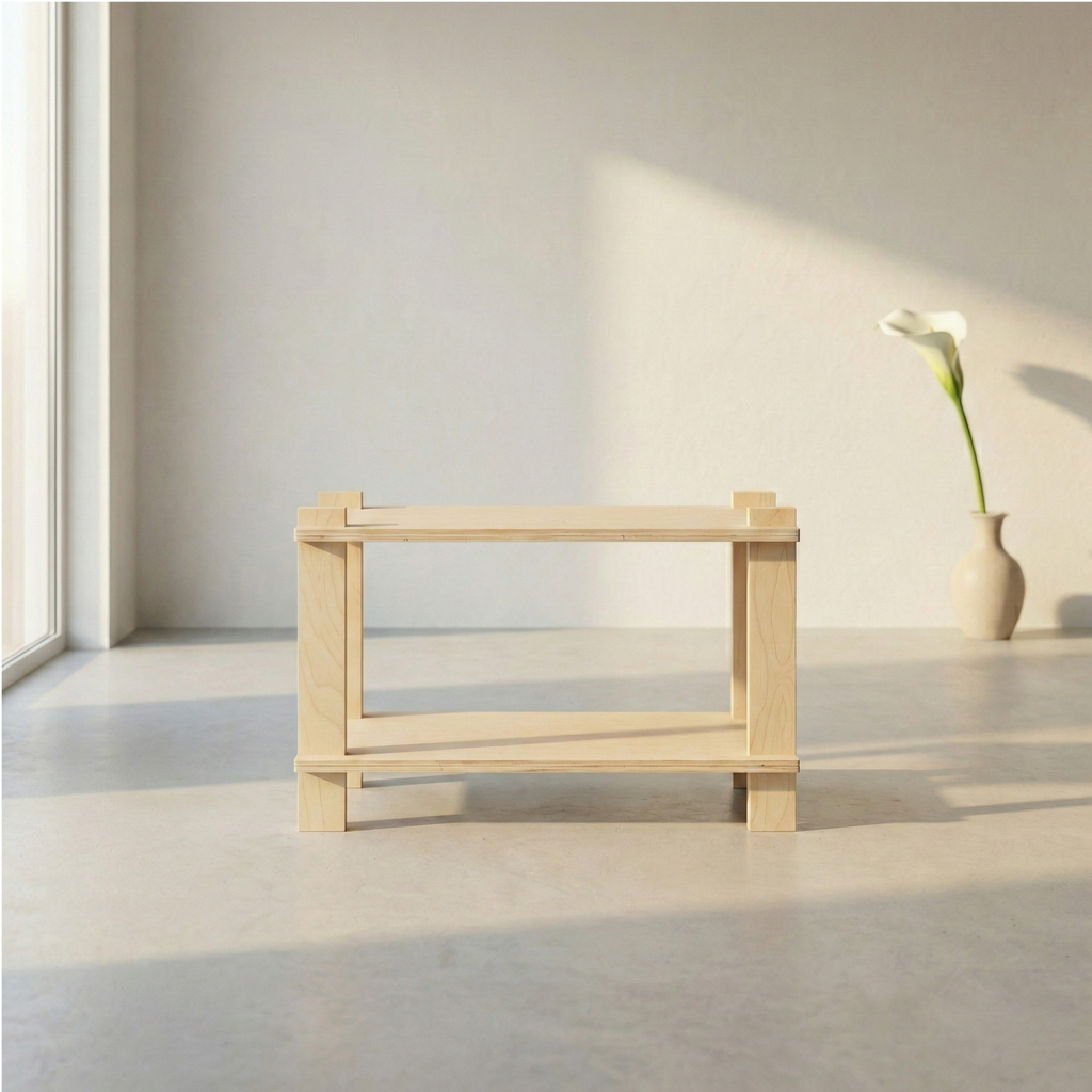 SVEA modüler İskandinav ahşap TV ünitesi, doğal huş kontrplak 2 raflı minimalist tasarım