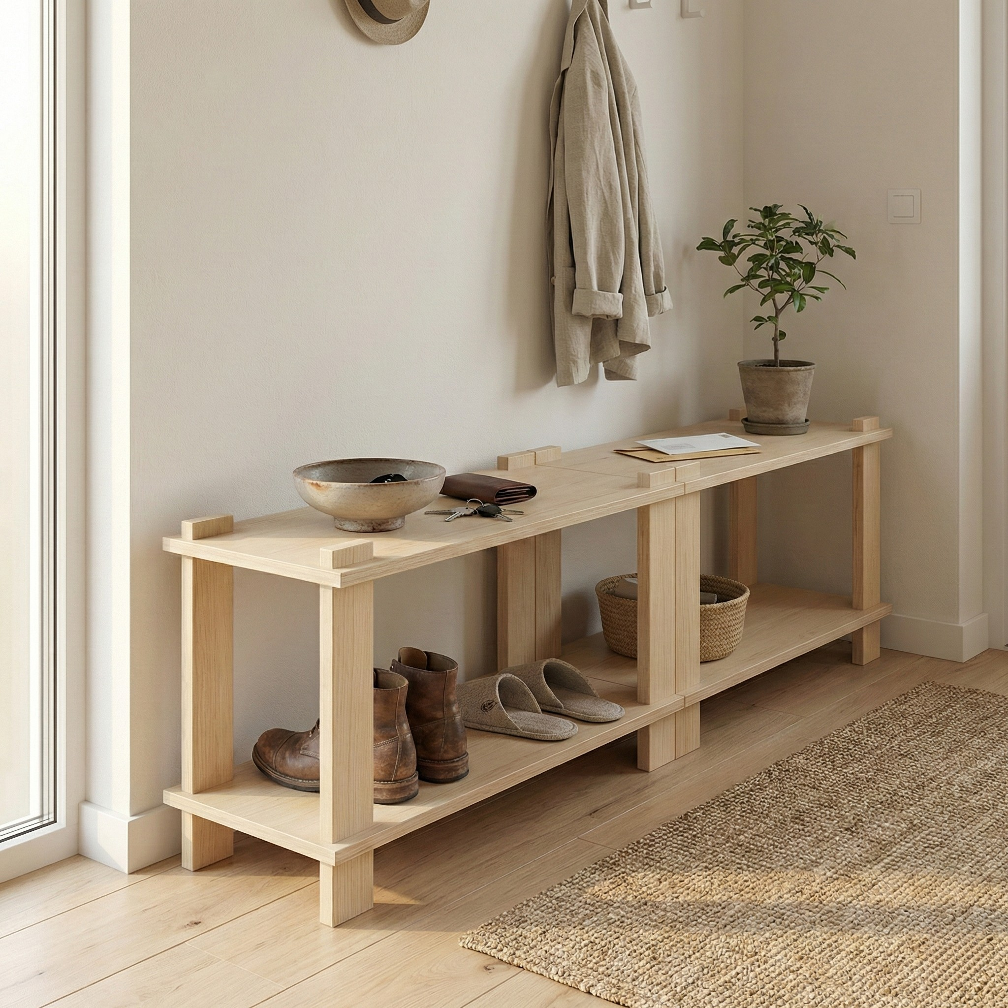 İskandinav stil ayakkabılık, 2 raflı doğal ahşap tasarım – Bola Concept SVEA