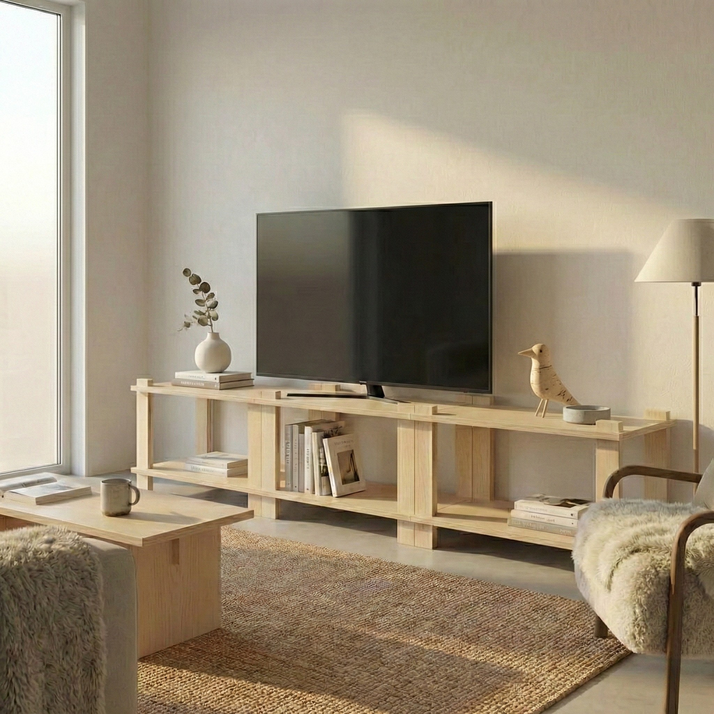 Modern oturma odası için doğal ahşap modüler TV ünitesi SVEA