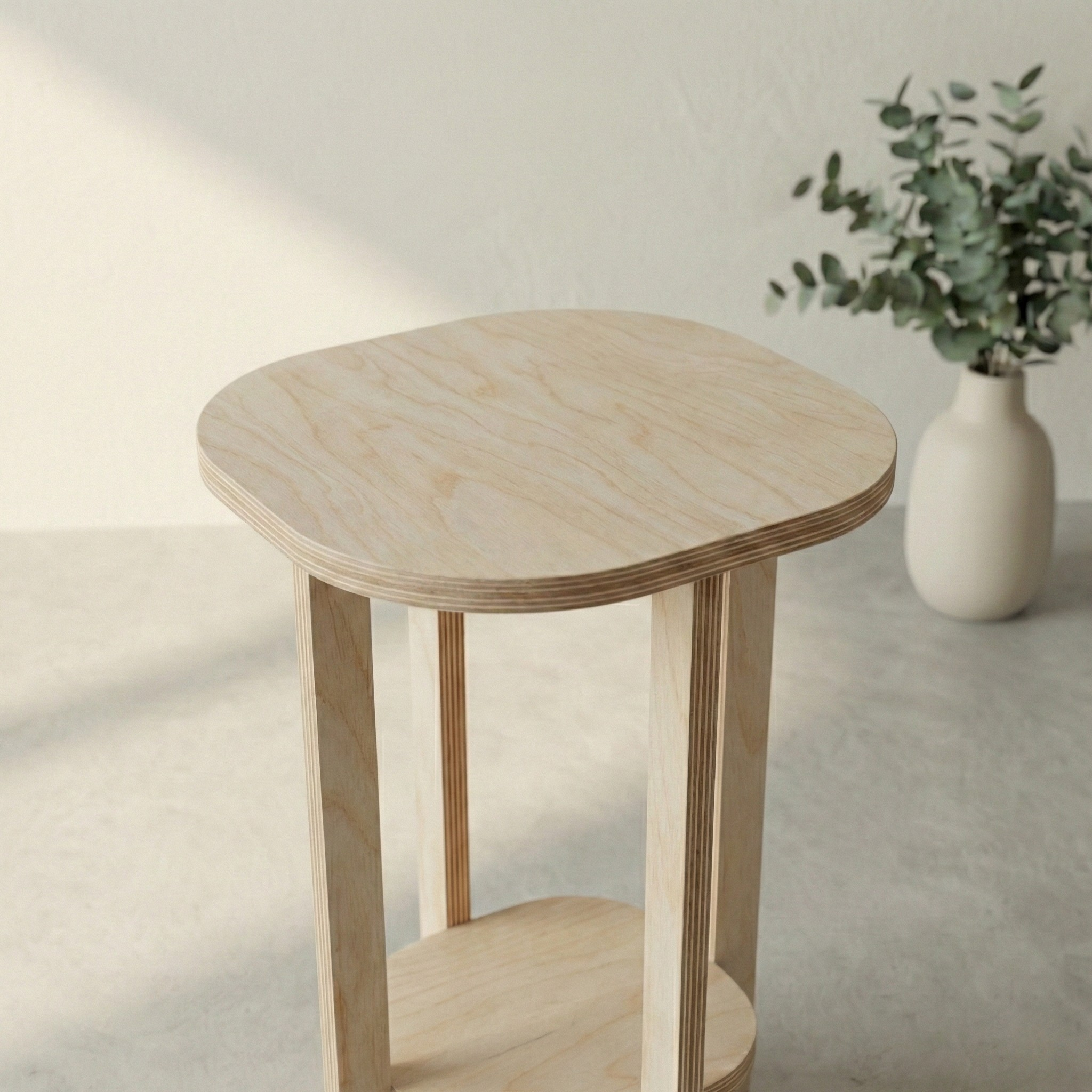 Modern minimalist ahşap yan sehpa doğal huş marin kontrplak tasarım