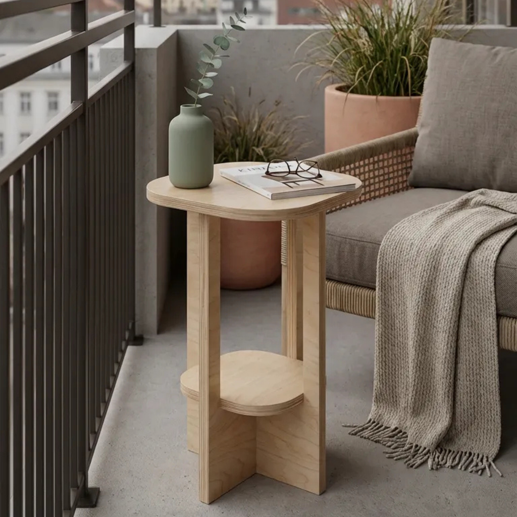 İskandinav tasarım doğal ahşap salon yan sehpası minimal form