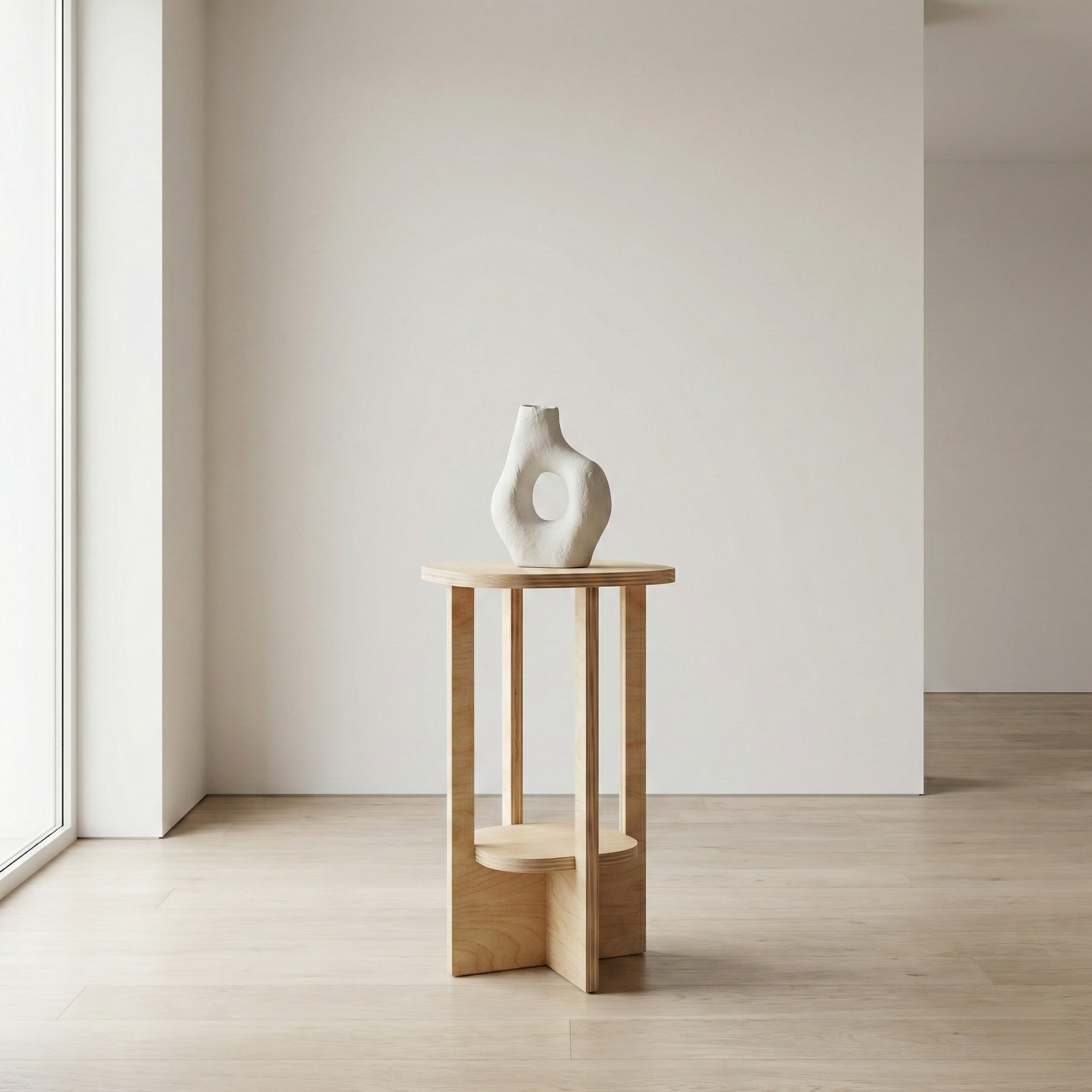 Küçük salonlar için minimalist yan sehpa doğal huş kontrplak