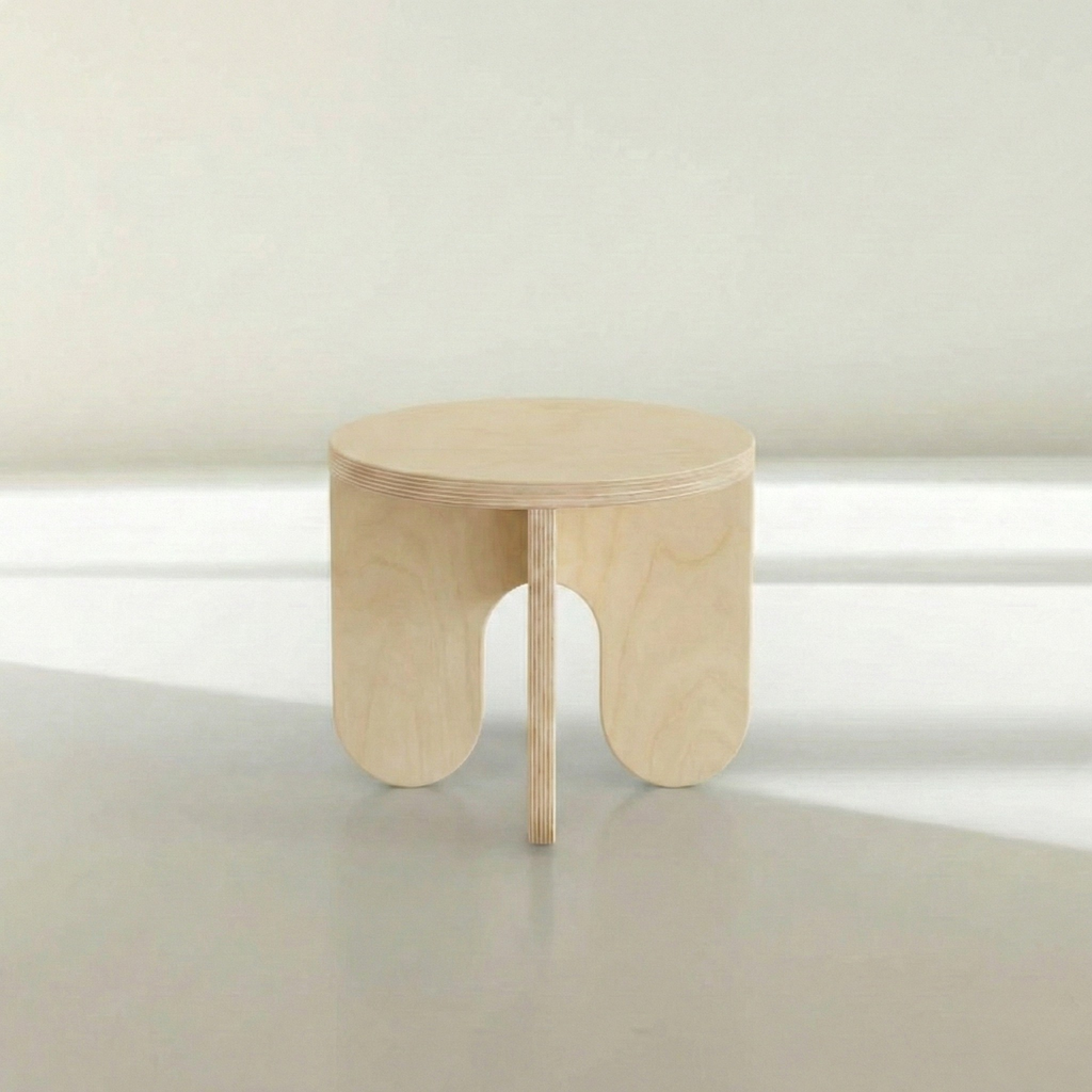 Doğal huş kontrplak minimalist yan sehpa tasarımı